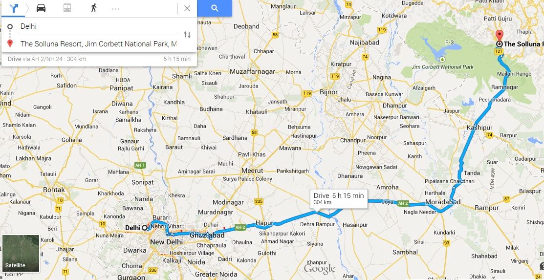 Map Delhi To Jim Corbett 